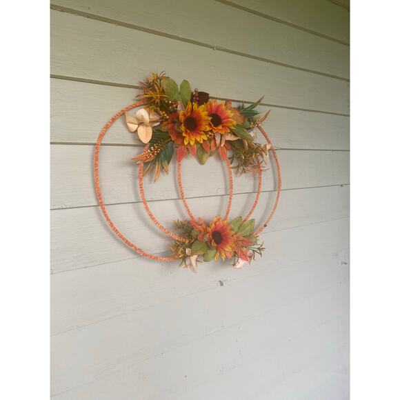 Fall Pumpkin Frame Wreath | Sunflower Autumn Door Décor | Floral Pumpkin Wreath - Picture 5 of 8